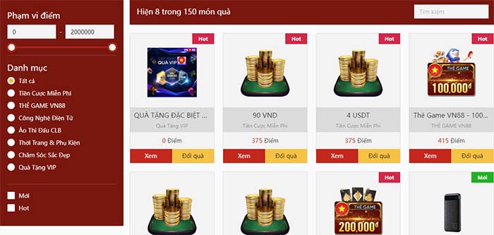 Chương trình tích điểm đổi quà tại VN88 Chương trình tích điểm đổi quà tại VN88
